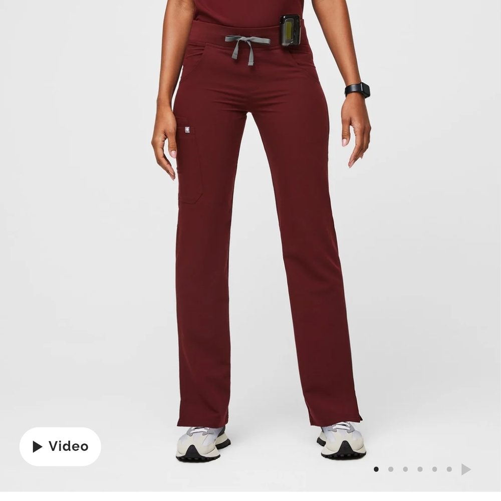 Figs Red Straight Leg Pants with Adjustable Waistband